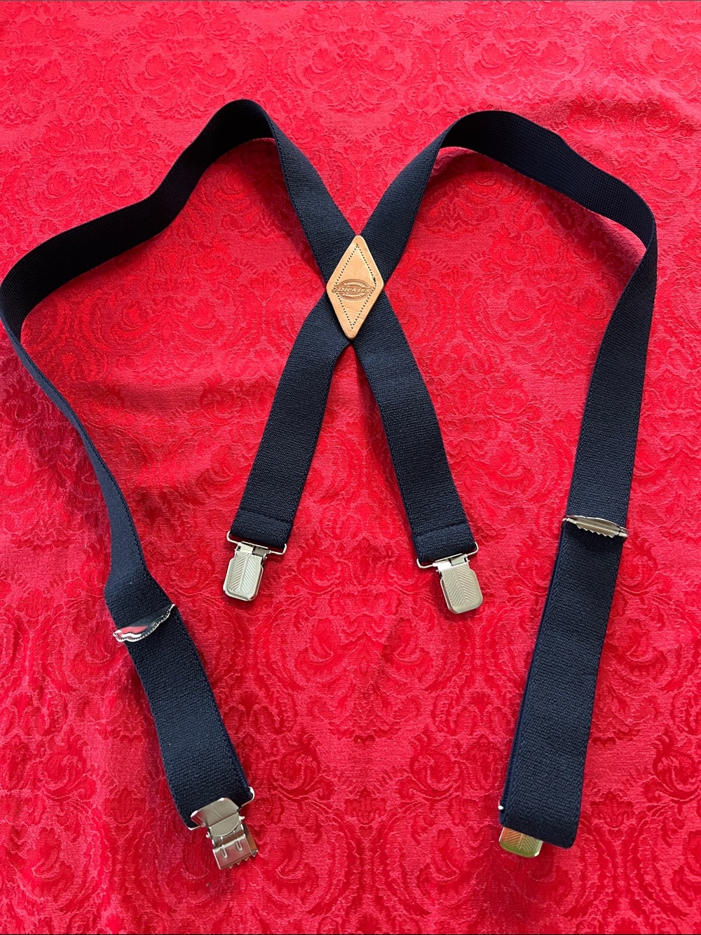 Dickies Blue Suspenders Adjustable Clip-On Workwear Leather Back